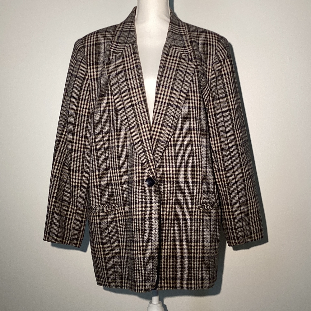 Requirements Brown and Black Blazer Tailored Fit Wool Blend